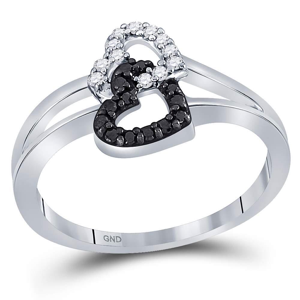 Sterling Silver Ring Double Heart 0.16ctw Colored Black: Sterling Silver Ring Double Heart 0.16ctw Colored Black Diamond, Diamond, Manufacturer's Suggested Retail Price: $260.00 Stone1 Type: Colored Black Diamond @ 0.08 ctw Stone1 Color: Black Stone1 Clarit