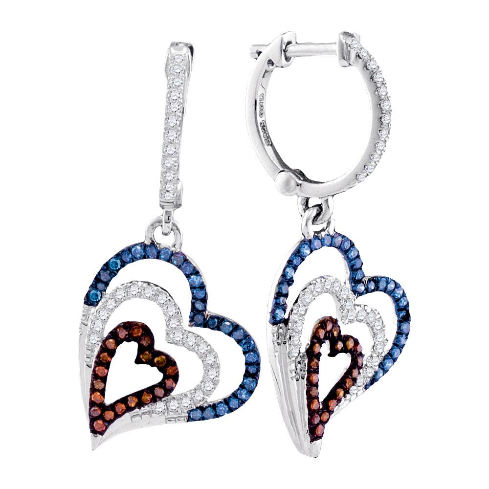 10K White Gold Earrings Dangle Heart 0.41ctw Colored: 10K White Gold Earrings Dangle Heart 0.41ctw Colored Red Diamond, Colored Blue Diamond, Diamond Manufacturer's Suggested Retail Price: $1720.00 Stone1 Type: Colored Red Diamond @ 0.10 ctw Stone1 Color