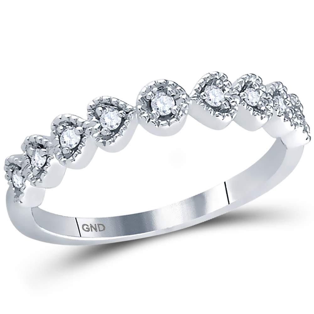 14kt White Gold Round Diamond Heart Stackable Band Ring: 14kt White Gold Round Diamond Heart Stackable Band Ring 1/10 Cttw Manufacturer Model: JSC-118591 Description 14kt White Gold Womens Round Diamon