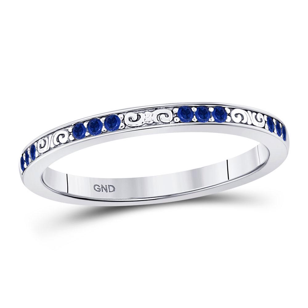 10kt White Gold Round Blue Sapphire Flourished: 10kt White Gold Round Blue Sapphire Flourished Stackable Band Ring 1/6 Cttw Manufacturer Model: JSC-128036 Description 10kt White Gold Womens Ro