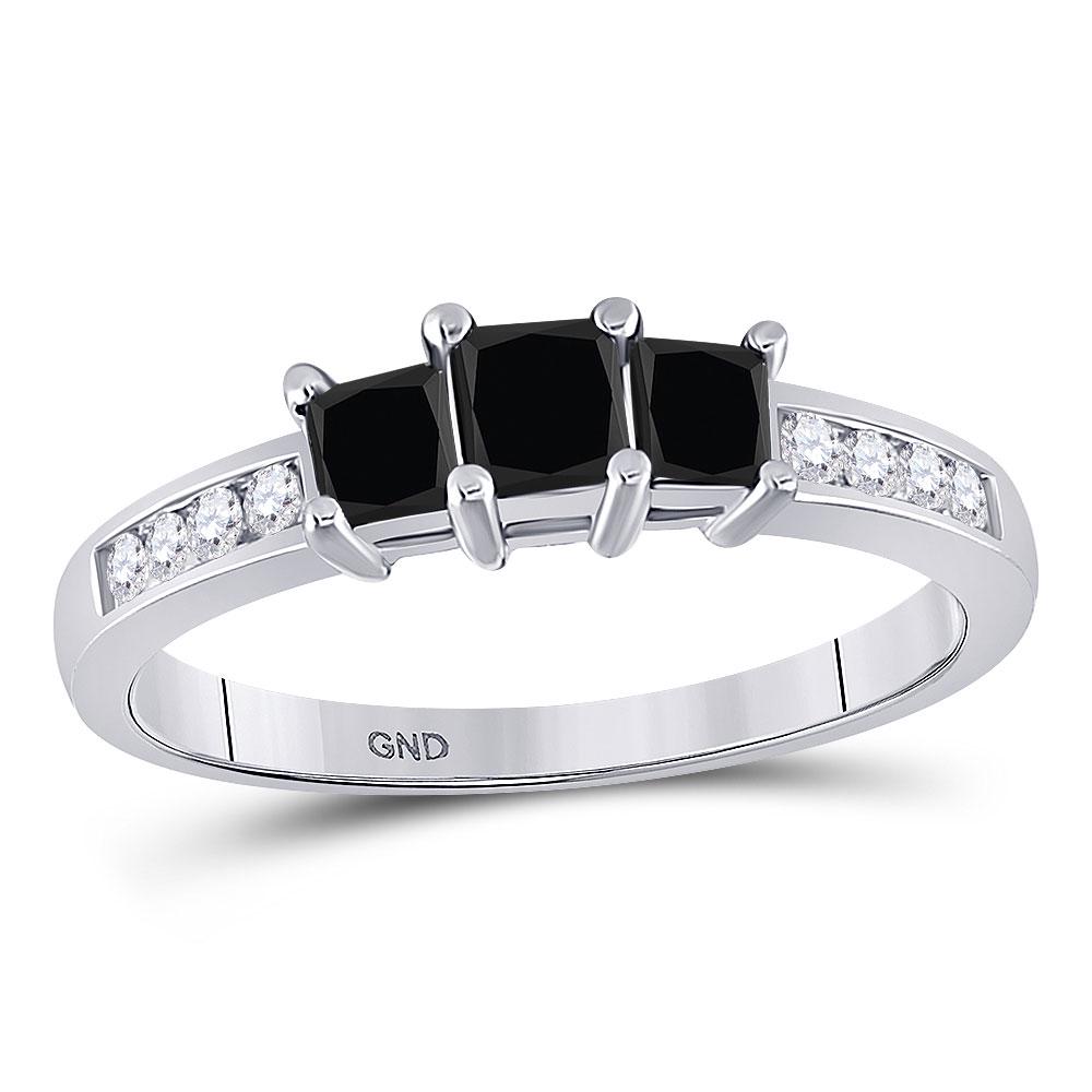 10kt White Gold Round Black Color Enhanced Diamond: 10kt White Gold Round Black Color Enhanced Diamond 3-stone Bridal Wedding Engagement Ring 7/8 Cttw Manufacturer Model: JSC-64350 Description 10k
