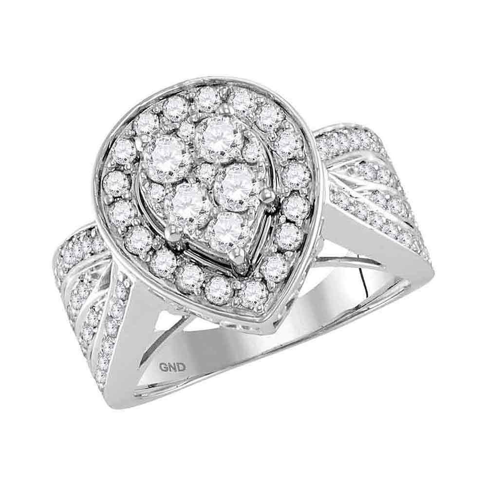 14kt White Gold Round Diamond Teardrop Cluster Bridal: 14kt White Gold Round Diamond Teardrop Cluster Bridal Wedding Engagement Ring 1-1/2 Cttw Manufacturer Model: JSC-117379 Description 14kt White G