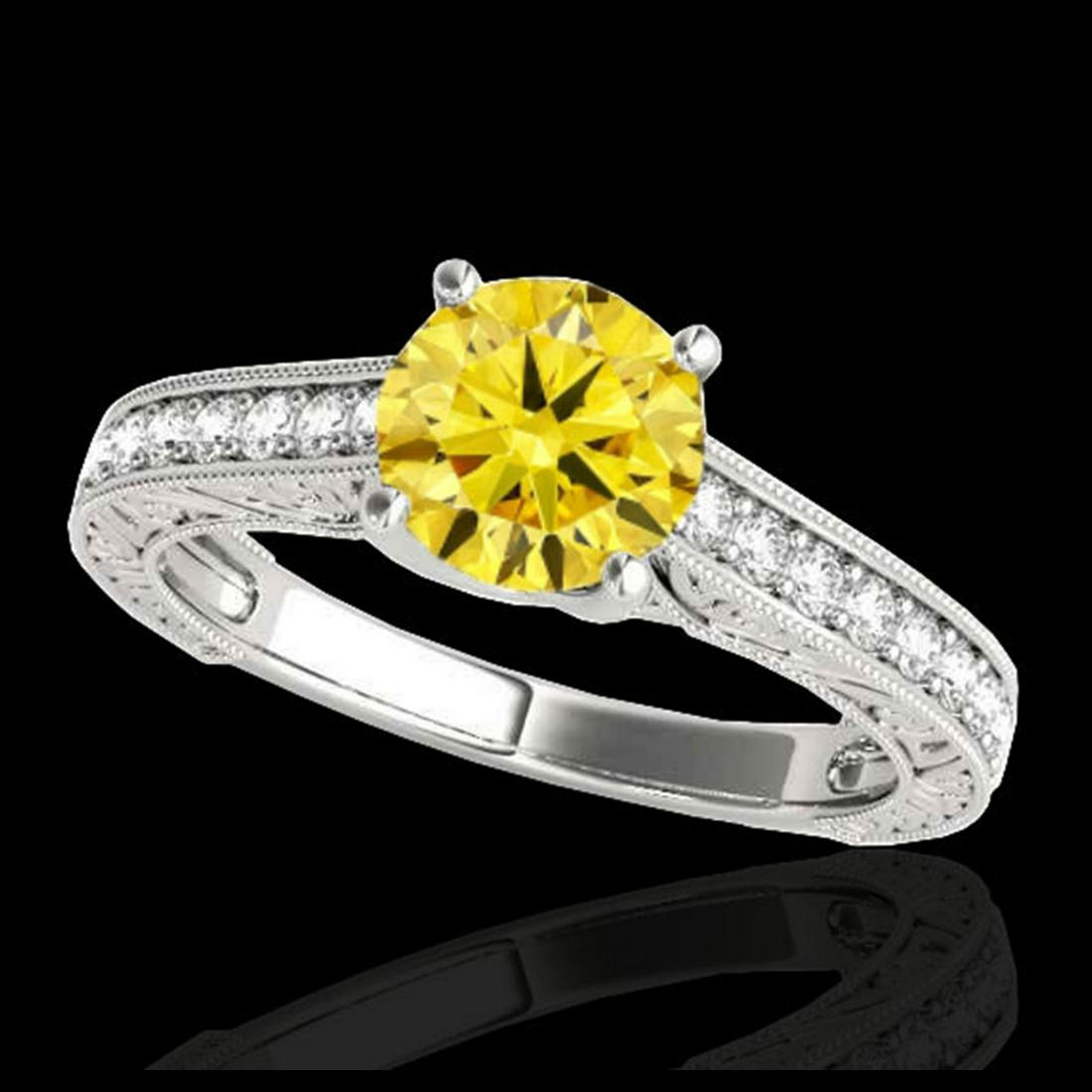 1.82 ctw SI/I Fancy Intense Yellow Diamond Ring 10K: 1.82 ctw SI/I Fancy Intense Yellow Diamond Ring 10K White Gold Designer Brand Luxury Jewelry, made in the USA Suggested Retail Price: $15,400 Factory offers perfect factory sizing, for all rings & cus