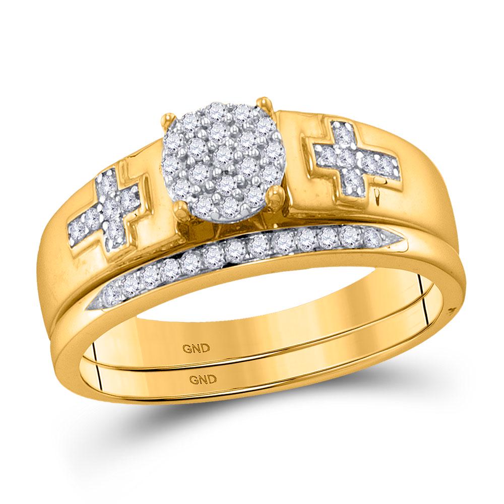 10kt Yellow Gold Diamond Cluster Cross Bridal Wedding: 10kt Yellow Gold Diamond Cluster Cross Bridal Wedding Engagement Ring Band Set 1/4 Cttw Manufacturer Model: JSC-112989 Description 10kt Yellow G