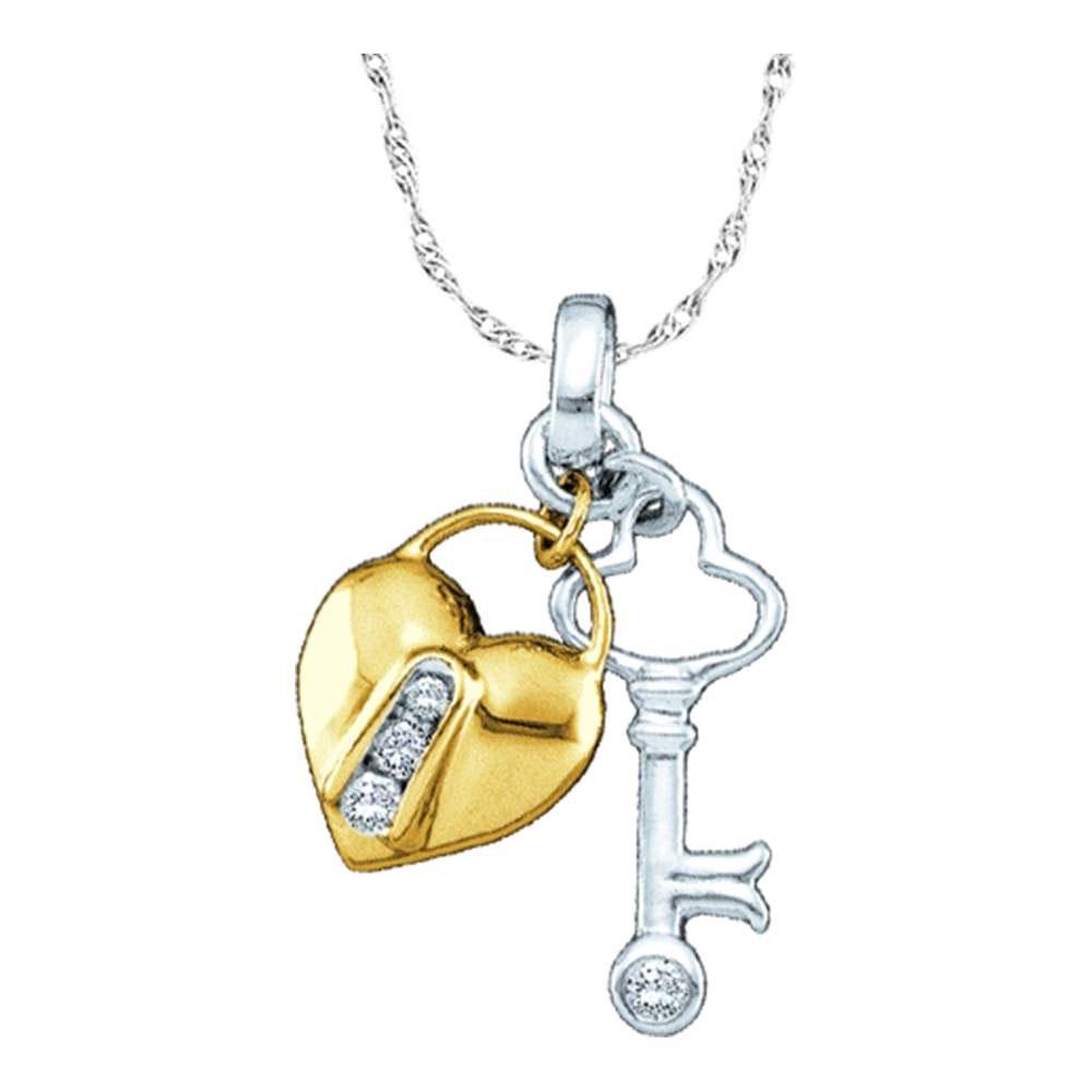 10kt Yellow Two-tone Gold Round Diamond Heart Lock Key: 10kt Yellow Two-tone Gold Round Diamond Heart Lock Key Pendant 1/20 Cttw Manufacturer Model: JSC-43857 Description 10kt Yellow Two-tone Gold Wom