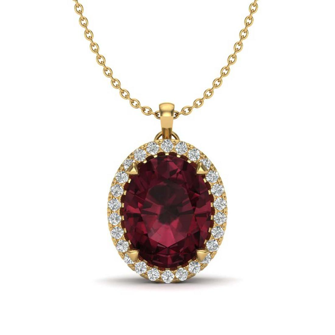 2.75 ctw Garnet & VS/SI Diamond Halo Necklace 18K: 2.75 ctw Garnet & VS/SI Diamond Halo Necklace 18K Yellow Gold Designer Brand Luxury Jewelry, made in the USA Suggested Retail Price: $3,200 Factory offers perfect factory sizing, for all rings & custo