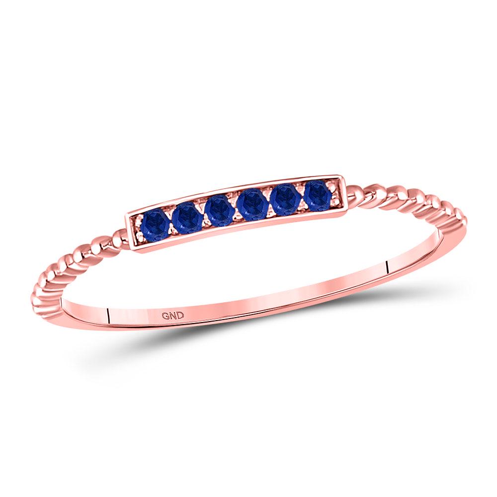 10kt Rose Gold Round Blue Sapphire Beaded Stackable: 10kt Rose Gold Round Blue Sapphire Beaded Stackable Band Ring 1/20 Cttw Manufacturer Model: JSC-127699 Description 10kt Rose Gold Womens Round B