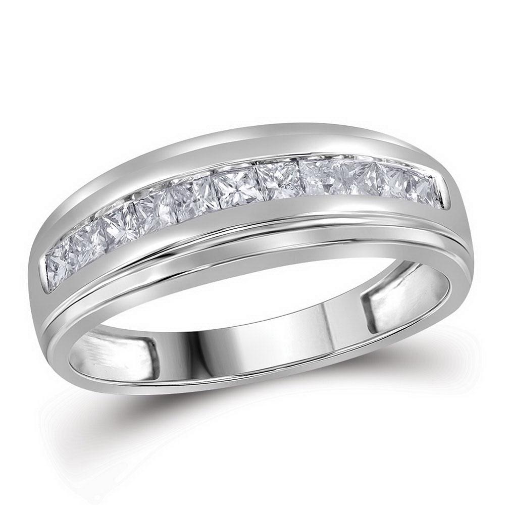 10kt White Gold Mens Princess Diamond Single Row: 10kt White Gold Mens Princess Diamond Single Row Wedding Band Ring 1/2 Cttw Manufacturer Model: JSC-113201 Description 10kt White Gold Mens Prin