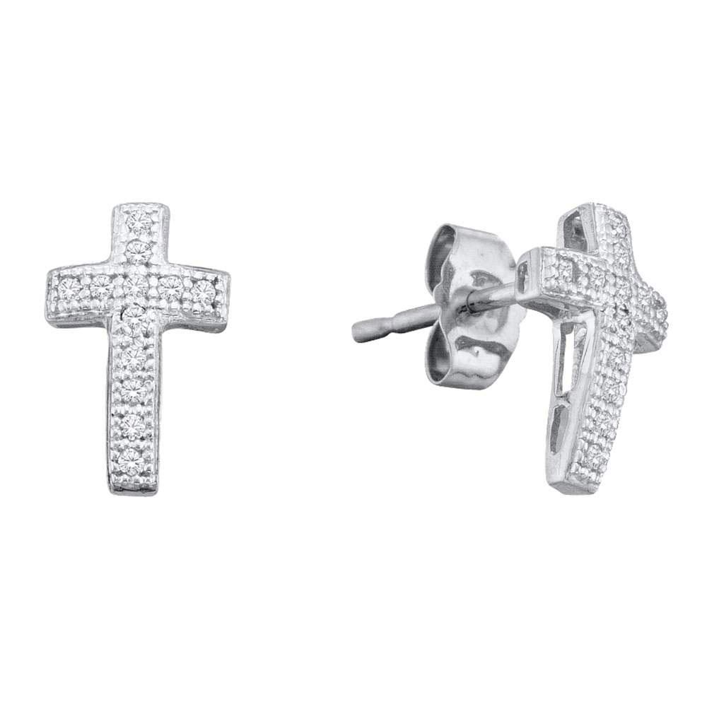 10kt White Gold Round Diamond Cross Cluster Earrings: 10kt White Gold Round Diamond Cross Cluster Earrings 1/10 Cttw Manufacturer Model: JSC-50134 Description 10kt White Gold Womens Round Diamond Cr