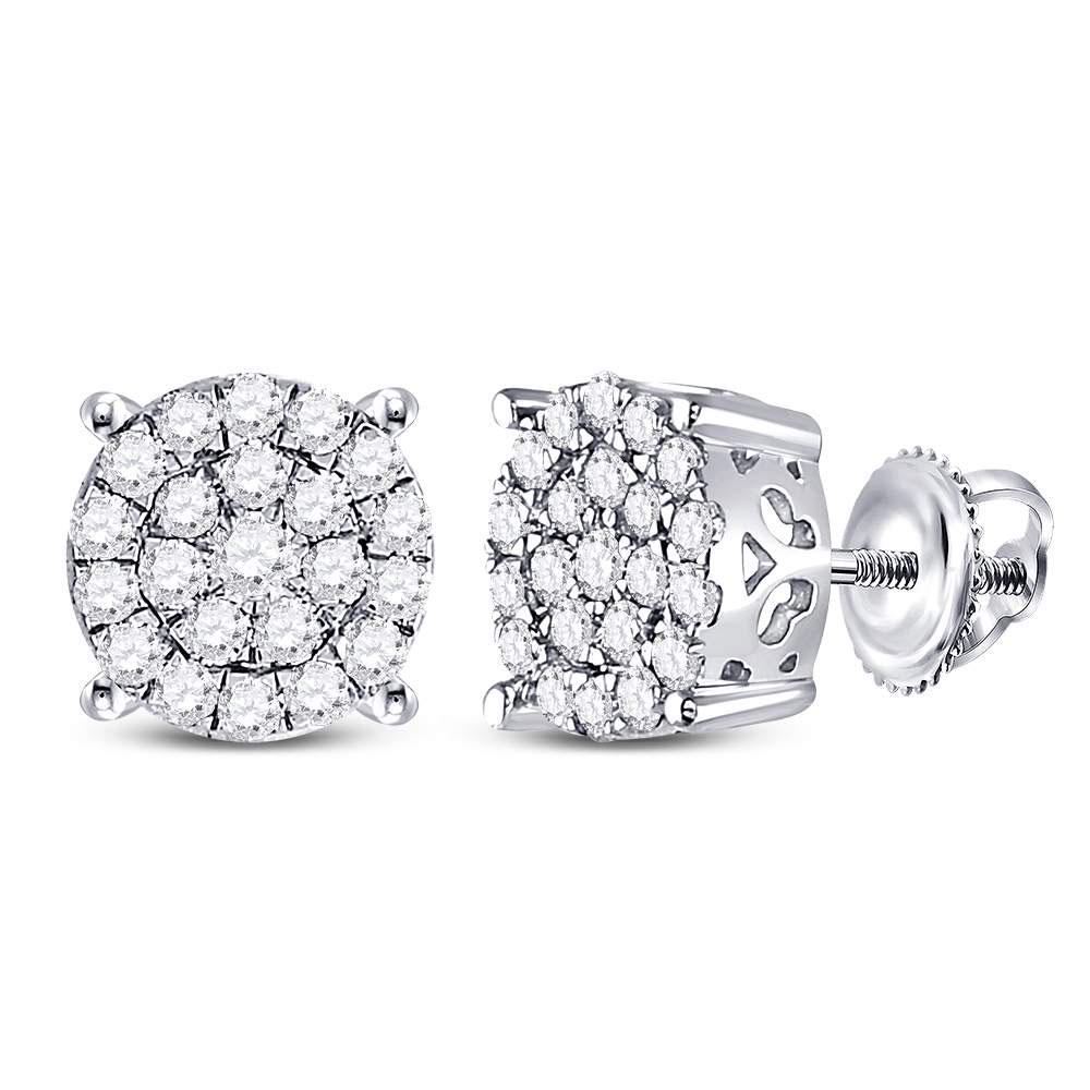 10kt White Gold Round Diamond Fashion Cluster Earrings: 10kt White Gold Round Diamond Fashion Cluster Earrings 1.00 Cttw Manufacturer Model: JSC-113154 Description 10kt White Gold Womens Round Diamond