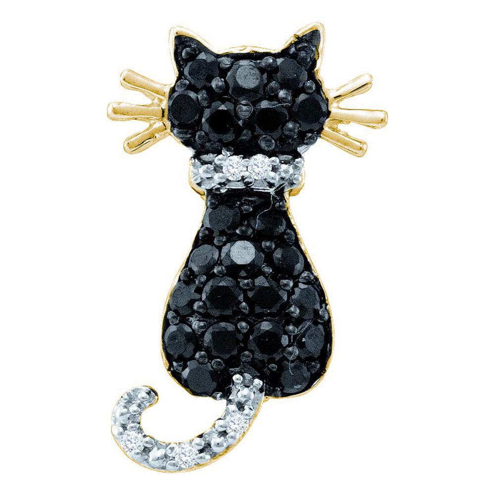 10kt Yellow Gold Round Black Color Enhanced Diamond: 10kt Yellow Gold Round Black Color Enhanced Diamond Kitty Cat Feline Pendant 1/3 Cttw Manufacturer Model: JSC-58769 Description 10kt Yellow Gold