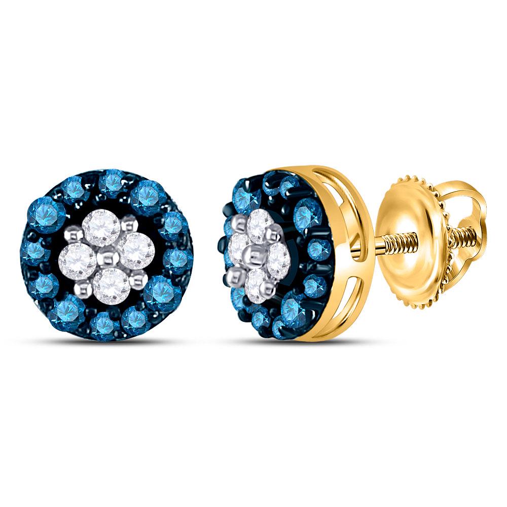 10k Yellow Gold Blue Color Enhanced Round Cluster: SKU: RB90204 ---- 10k Yellow Gold Blue Color Enhanced Round Cluster Diamond Screwback Stud Earrings 1/3 Cttw Manufacturer Model: JSC-90204 Description