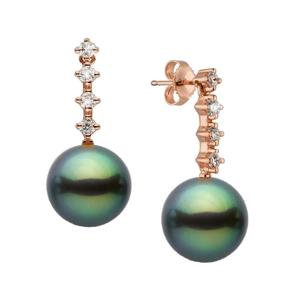Black Tahitian Pearl and Diamond Constellation Earrings: Black Tahitian Pearl and Diamond Constellation Earrings 11.0-12.0mm / 14K Yellow Gold