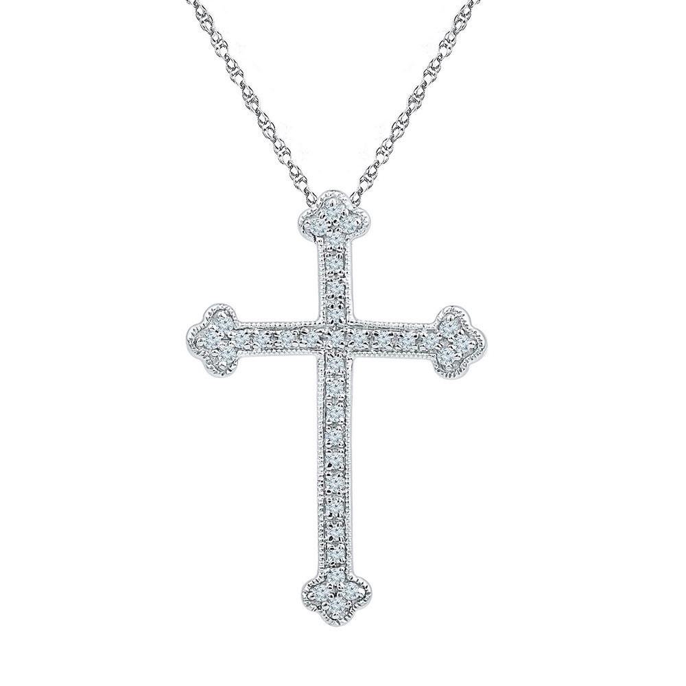10kt White Gold Round Diamond Gothic Cross Religious: SKU: RB97324 ---- 10kt White Gold Round Diamond Gothic Cross Religious Pendant 1/5 Cttw Manufacturer Model: JSC-97324 Description 10kt White Gol