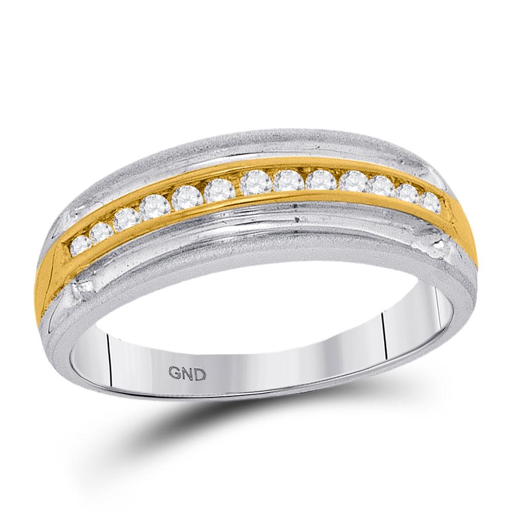 10kt Two-tone White Gold Mens Round Diamond Wedding: 10kt Two-tone White Gold Mens Round Diamond Wedding Anniversary Band Ring 1/4 Cttw Manufacturer's Suggested Retail Price: $1290.00 Manufacturer Model: GND-94002 Description