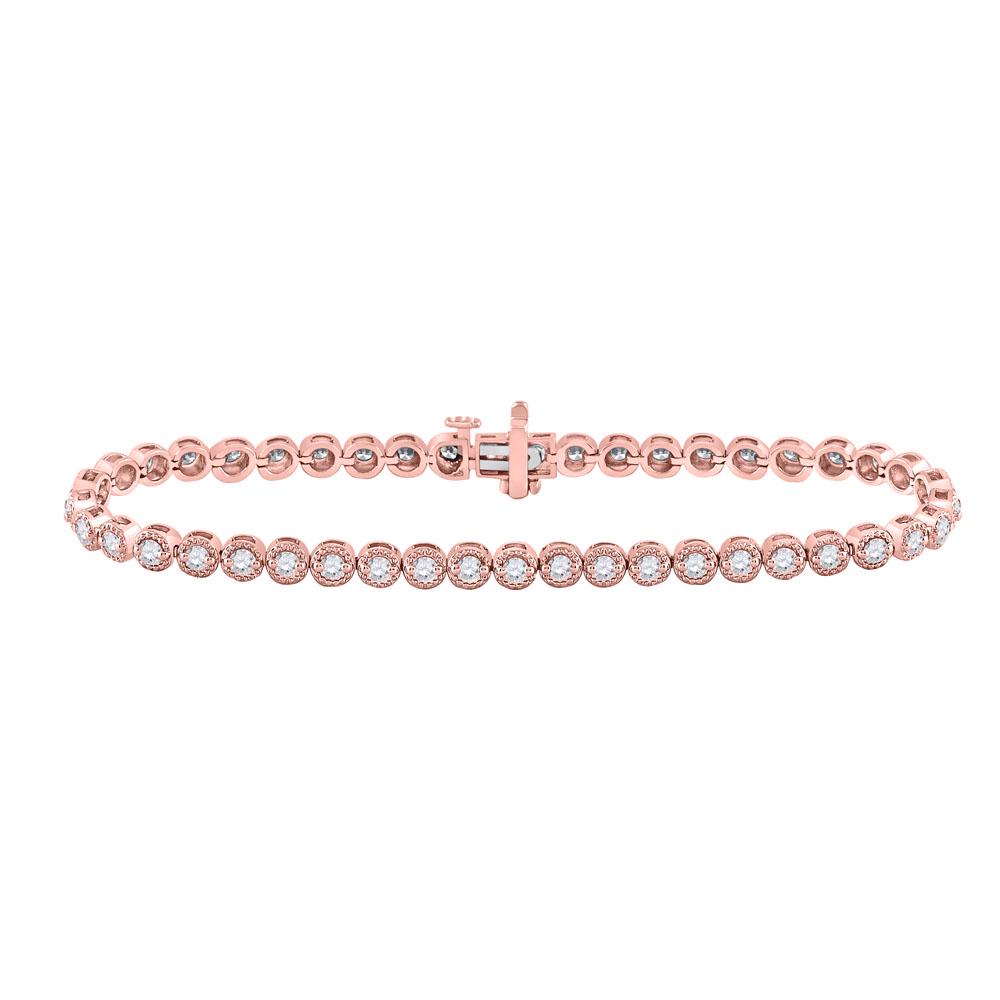 14kt Rose Gold Womens Round Diamond Milgrain Tennis: 14kt Rose Gold Womens Round Diamond Milgrain Tennis Bracelet 2.00 Cttw Manufacturer's Suggested Retail Price: $6760.00 Manufacturer Model: GND-148708 Description