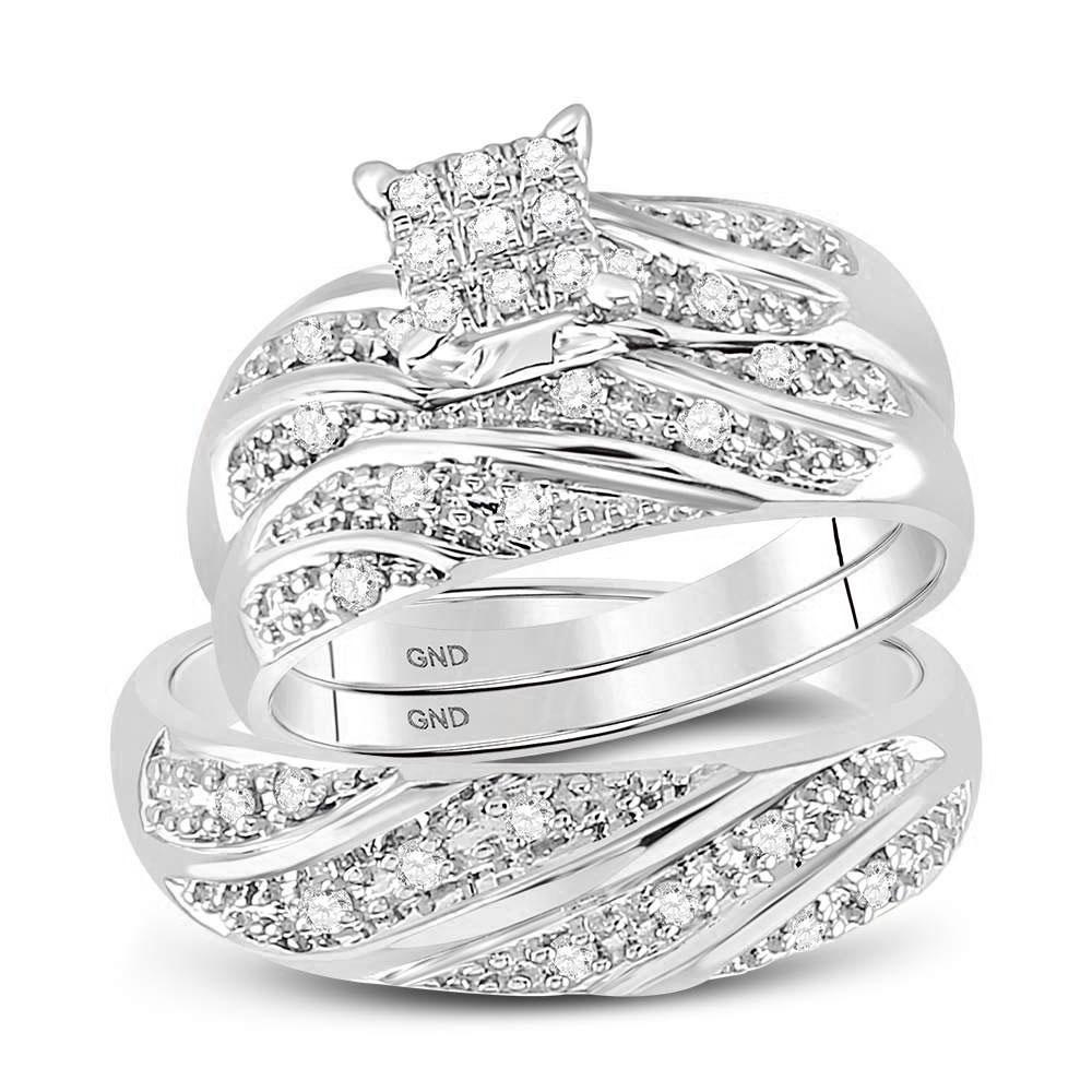 10kt White Gold His Hers Round Diamond Square Matching: 10kt White Gold His Hers Round Diamond Square Matching Bridal Wedding Ring Band Set 1/3 Cttw Manufacturer's Suggested Retail Price: $1470.00 Manufacturer Model: GND-46894 Description
