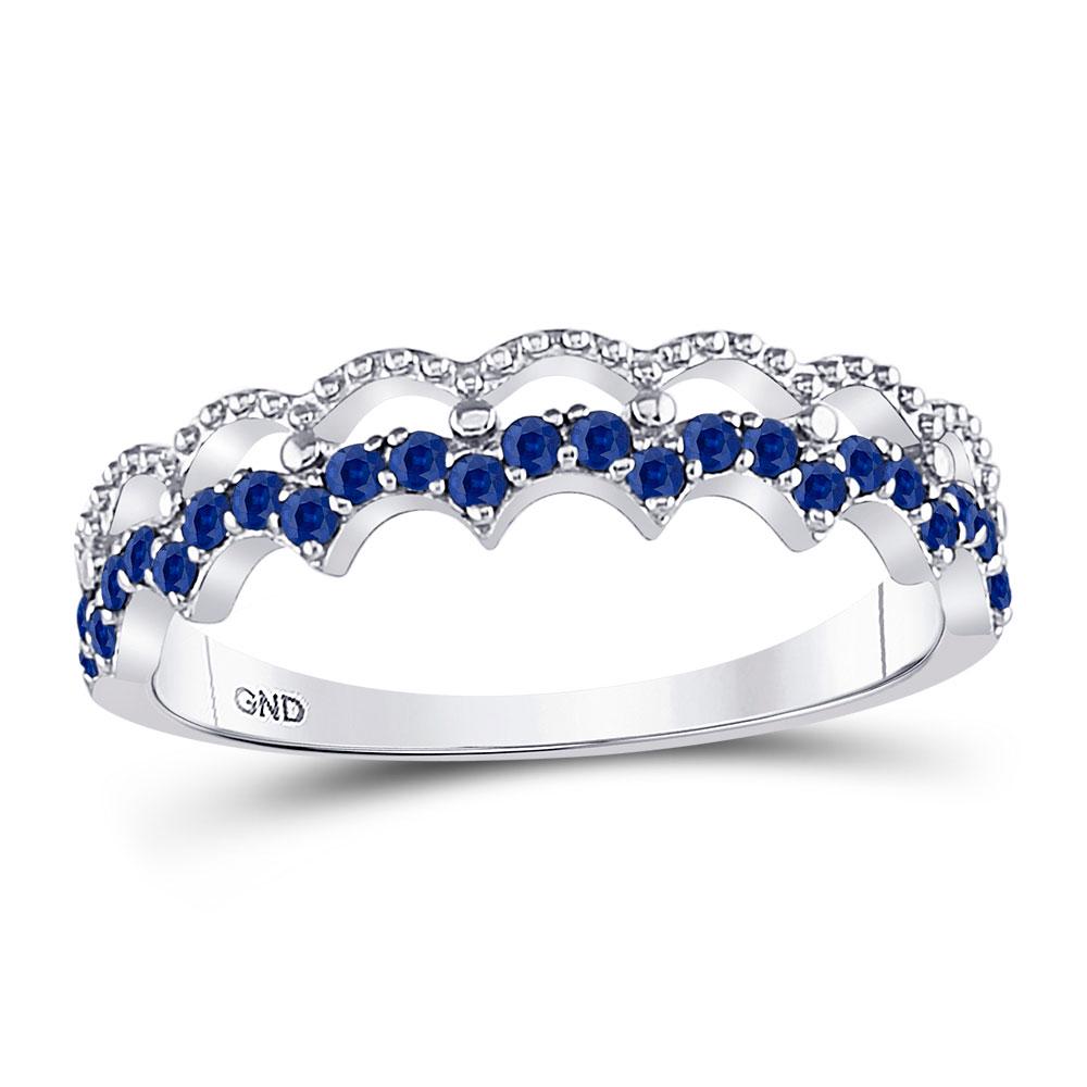 10kt White Gold Womens Round Blue Sapphire Scalloped: 10kt White Gold Womens Round Blue Sapphire Scalloped Stackable Band Ring 1/4 Cttw Manufacturer's Suggested Retail Price: $650.00 Manufacturer Model: GND-127734 Description