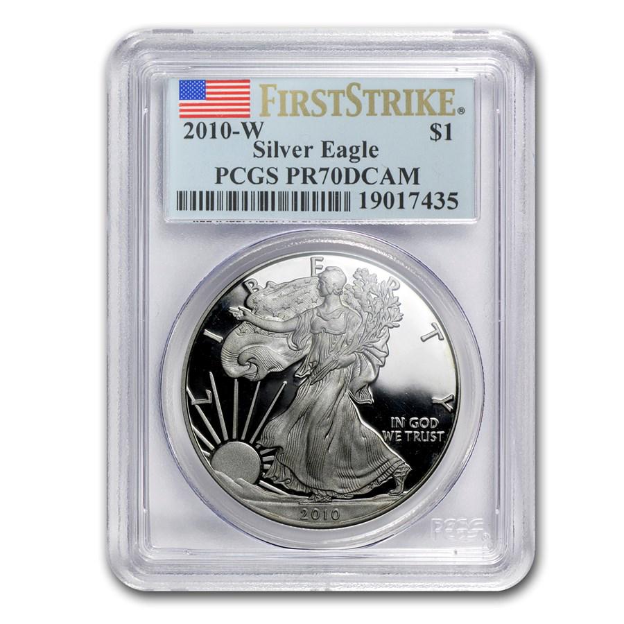 2010-W Proof Silver American Eagle PR-70 PCGS (FS): 2010-W Proof Silver American Eagle PR-70 PCGS (FS) Your winning item will match the quality of the product shown. Dates will be according to listing, may or may not vary.