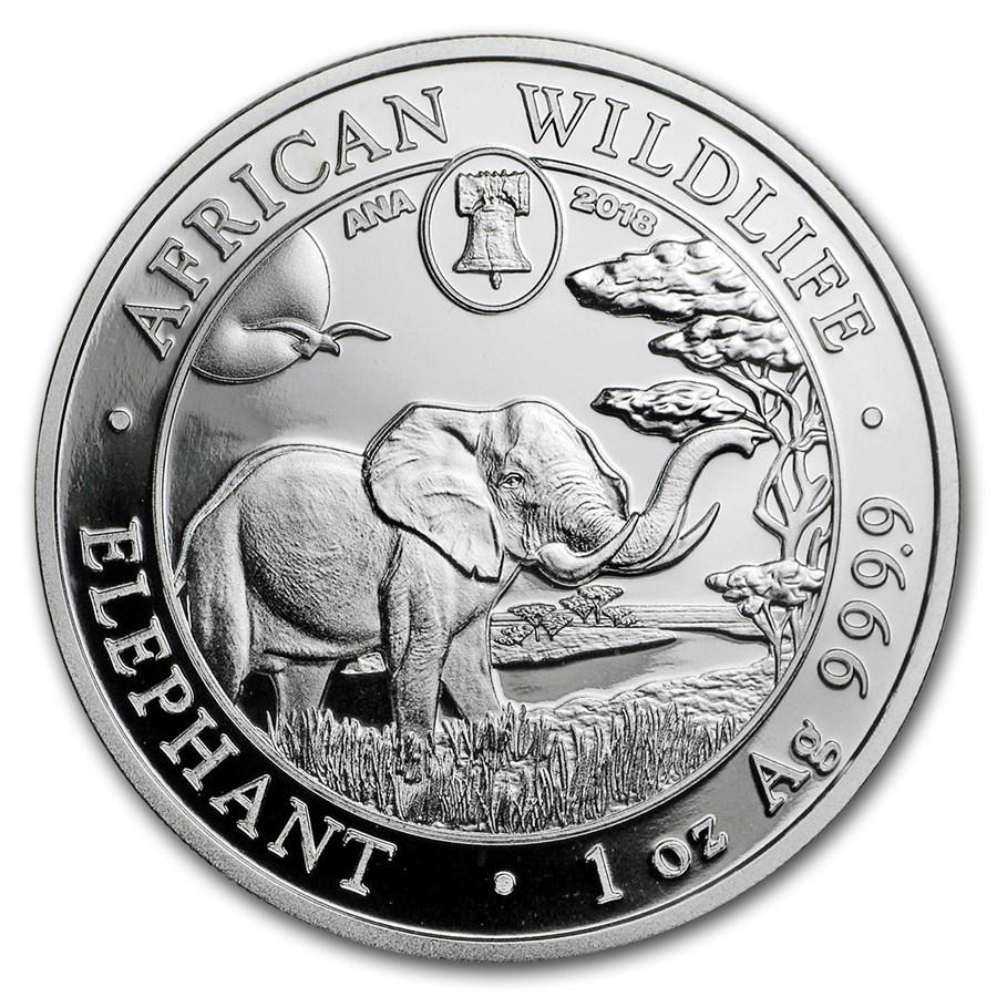 2018 Somalia 1 oz Silver Elephant (Philadelphia ANA: 2018 Somalia 1 oz Silver Elephant (Philadelphia ANA Privy Mark) Your winning item will match the quality of the product shown. Dates will be according to listing, may or may not vary.