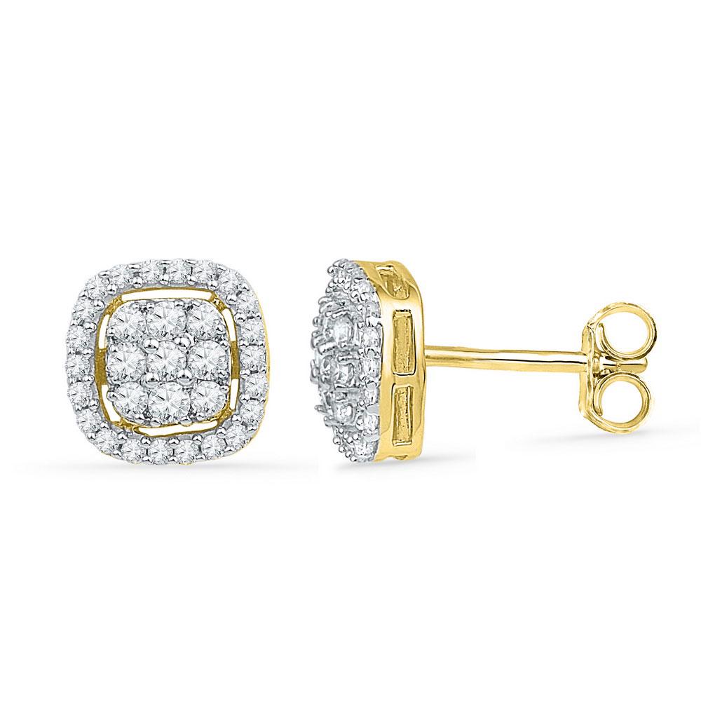 10kt Yellow Gold Womens Round Diamond Square Cluster: 10kt Yellow Gold Womens Round Diamond Square Cluster Earrings 1/2 Cttw Manufacturer's Suggested Retail Price: $1350.00 Manufacturer Model: GND-101933 Description