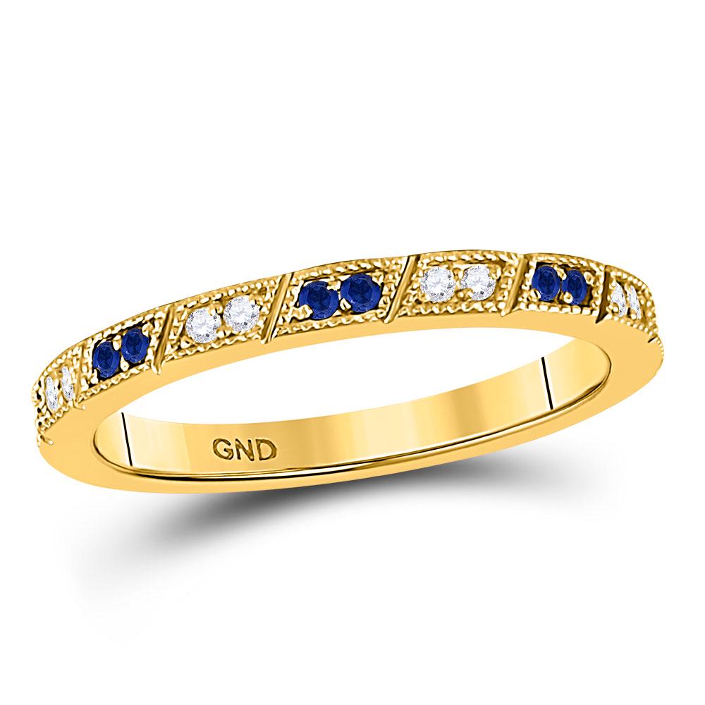 10kt Yellow Gold Womens Round Blue Sapphire Diamond: 10kt Yellow Gold Womens Round Blue Sapphire Diamond Milgrain Stackable Band Ring 1/4 Cttw Manufacturer's Suggested Retail Price: $880.00 Manufacturer Model: GND-127998 Description
