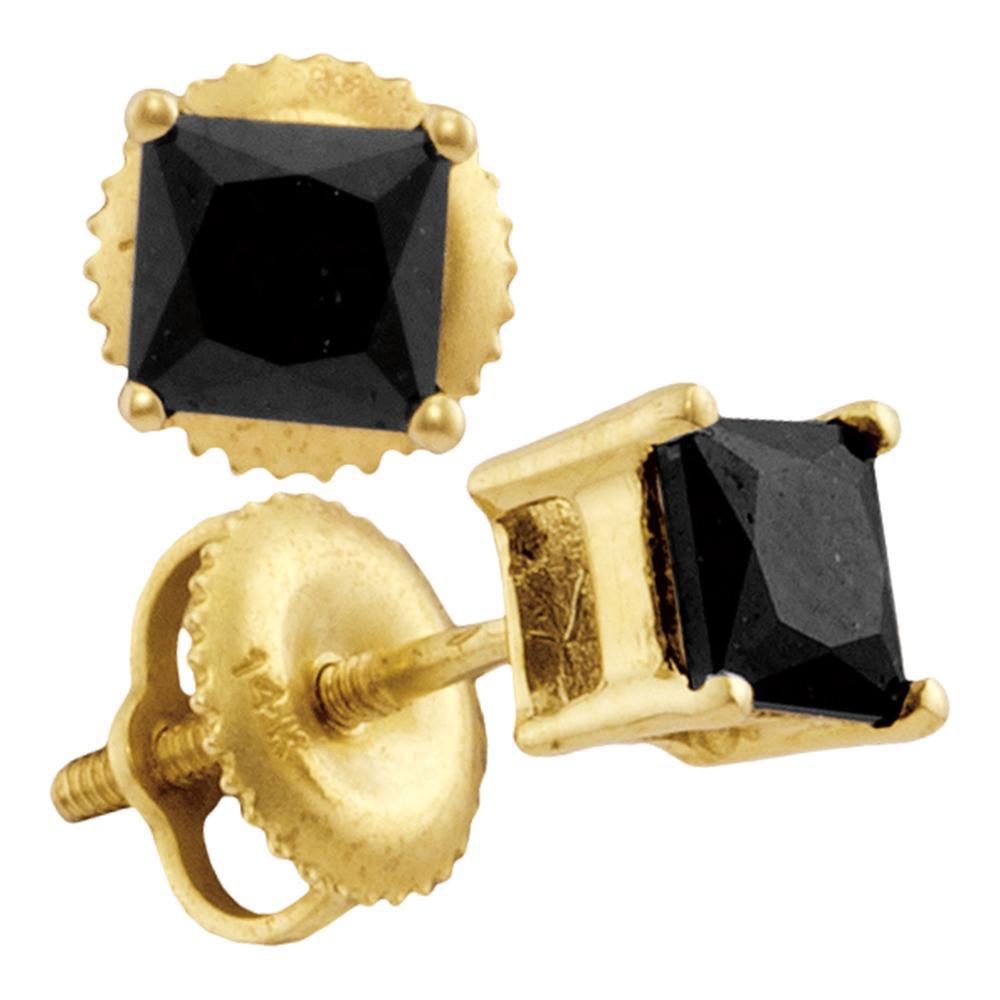 14kt Yellow Gold Womens Princess Black Color Enhanced: 14kt Yellow Gold Womens Princess Black Color Enhanced Diamond Stud Earrings 1 Cttw Manufacturer's Suggested Retail Price: $ 880.00