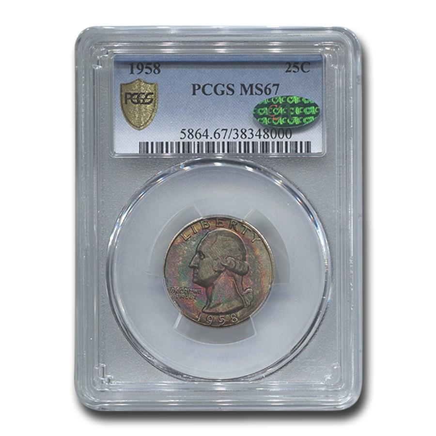 1958 Washington Quarter MS-67 PCGS CAC: 1958 Washington Quarter MS-67 PCGS CAC Your winning item will match the quality of the product shown. Dates will be according to listing, may or may not vary.