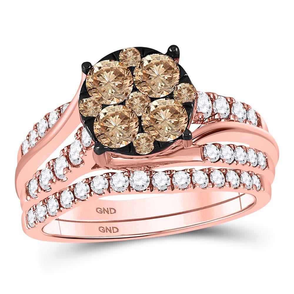 14kt Rose Gold Womens Round Brown Diamond Bridal: 14kt Rose Gold Womens Round Brown Diamond Bridal Wedding Ring Band Set 1-1/2 Cttw Manufacturer's Suggested Retail Price: $ 5290.00