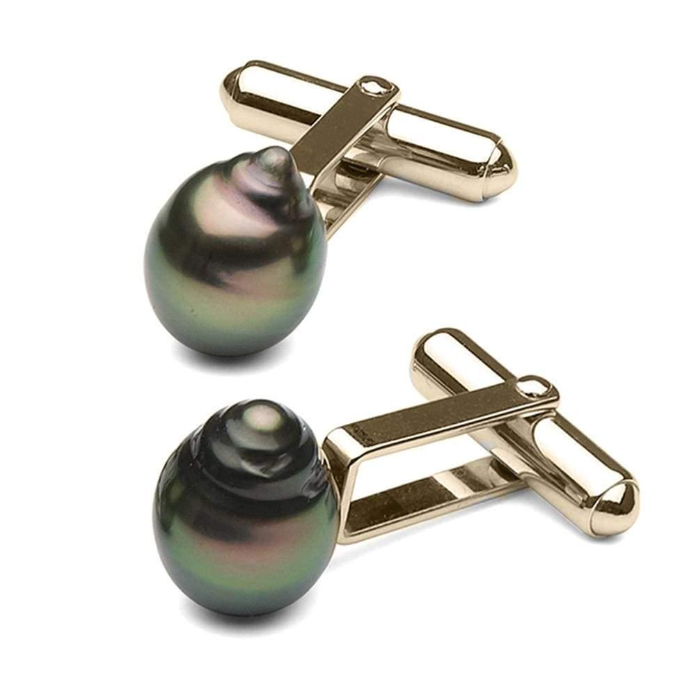 Black Tahitian Baroque Pearl Cufflinks: Black Tahitian Baroque Pearl Cufflinks 14K Yellow Gold / 10.0-11.0mm