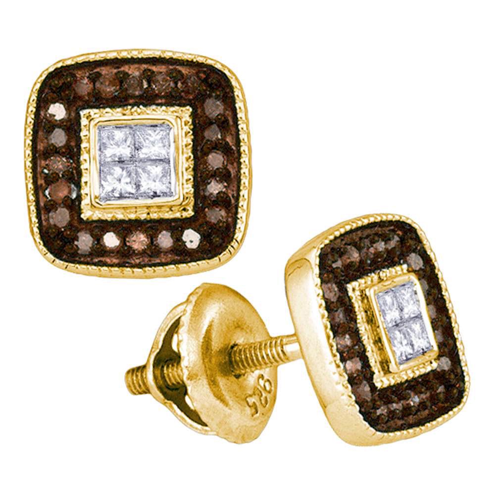10kt Yellow Gold Womens Round Brown Diamond Square: 10kt Yellow Gold Womens Round Brown Diamond Square Cluster Earrings 1/3 Cttw Manufacturer's Suggested Retail Price: $ 1060.00