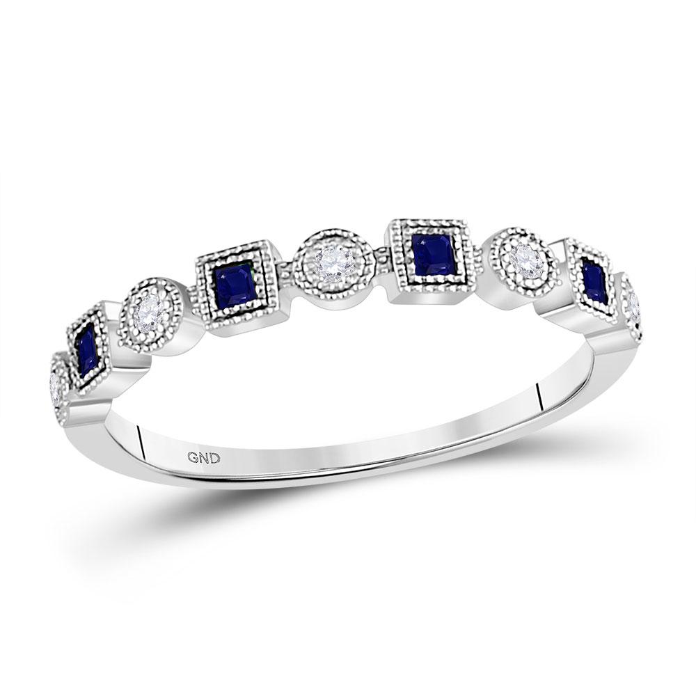 10kt White Gold Womens Princess Blue Sapphire Diamond: 10kt White Gold Womens Princess Blue Sapphire Diamond Stackable Band Ring 1/8 Cttw Manufacturer's Suggested Retail Price: $ 740.00