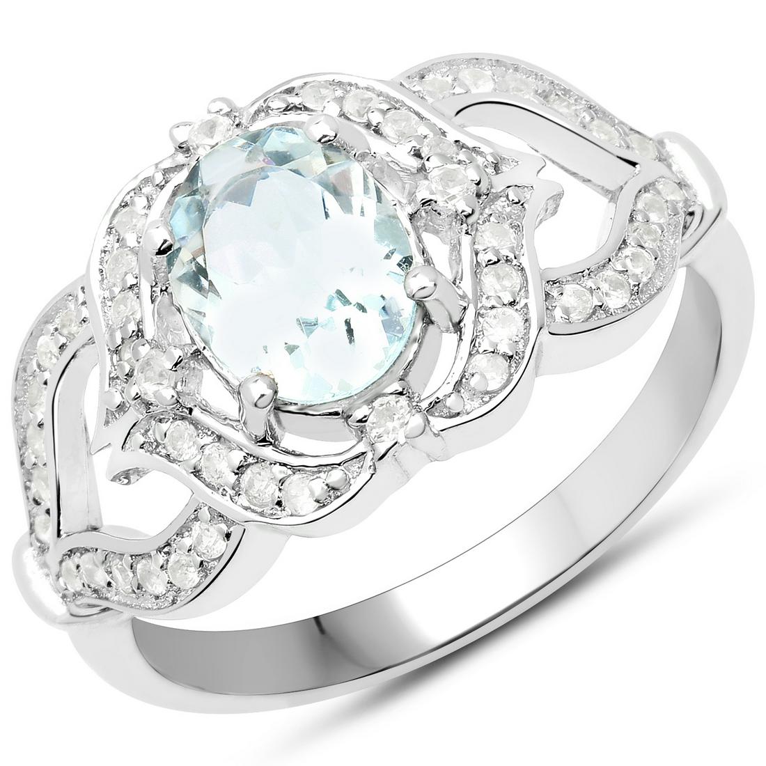 1.37 Carat Genuine Aquamarine and White Zircon .925: 1.37 Carat Genuine Aquamarine and White Zircon .925 Sterling Silver Ring - SKU: RQR22342AQWZ-SSR Manufacturer's Suggested Retail Price: $ 420.00 Mainstone: Aquamarine Oval/8x6mm - 1/1.05 ctw Natural H