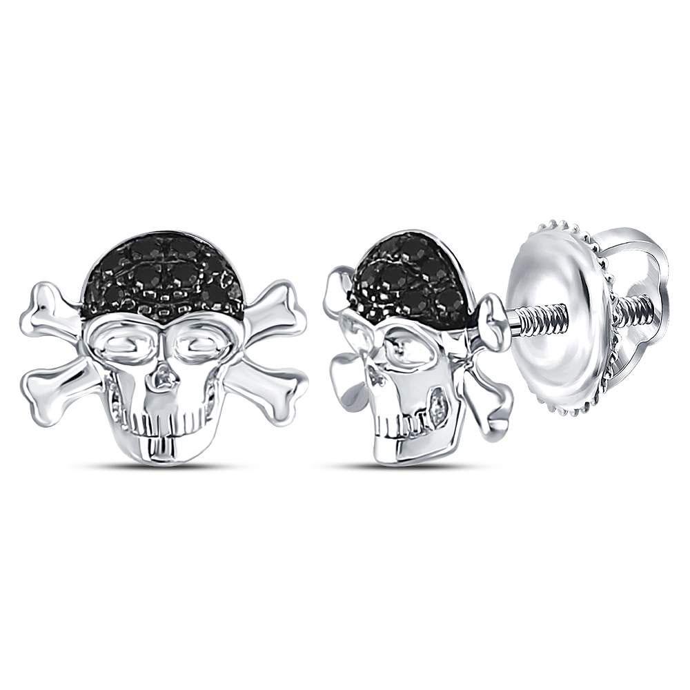 Sterling Silver Black Color Enhanced Diamond Pirate: Sterling Silver Black Color Enhanced Diamond Pirate Skull Crossbones Earrings 1/10 Cttw Manufacturer's Suggested Retail Price: $ 210.00