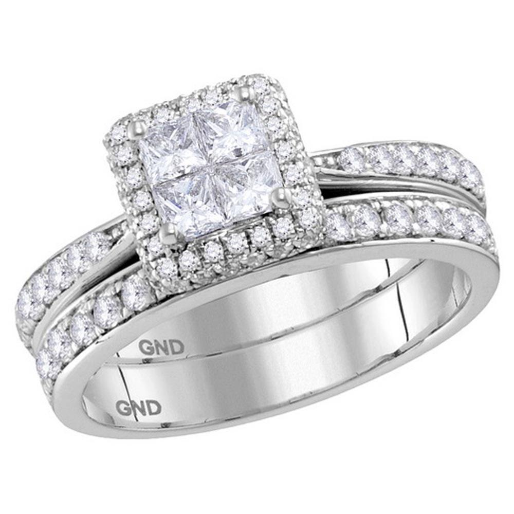14kt White Gold Princess Diamond Bridal Wedding Ring: 14kt White Gold Princess Diamond Bridal Wedding Ring Band Set 1 Cttw Manufacturer's Suggested Retail Price: $ 3700.00