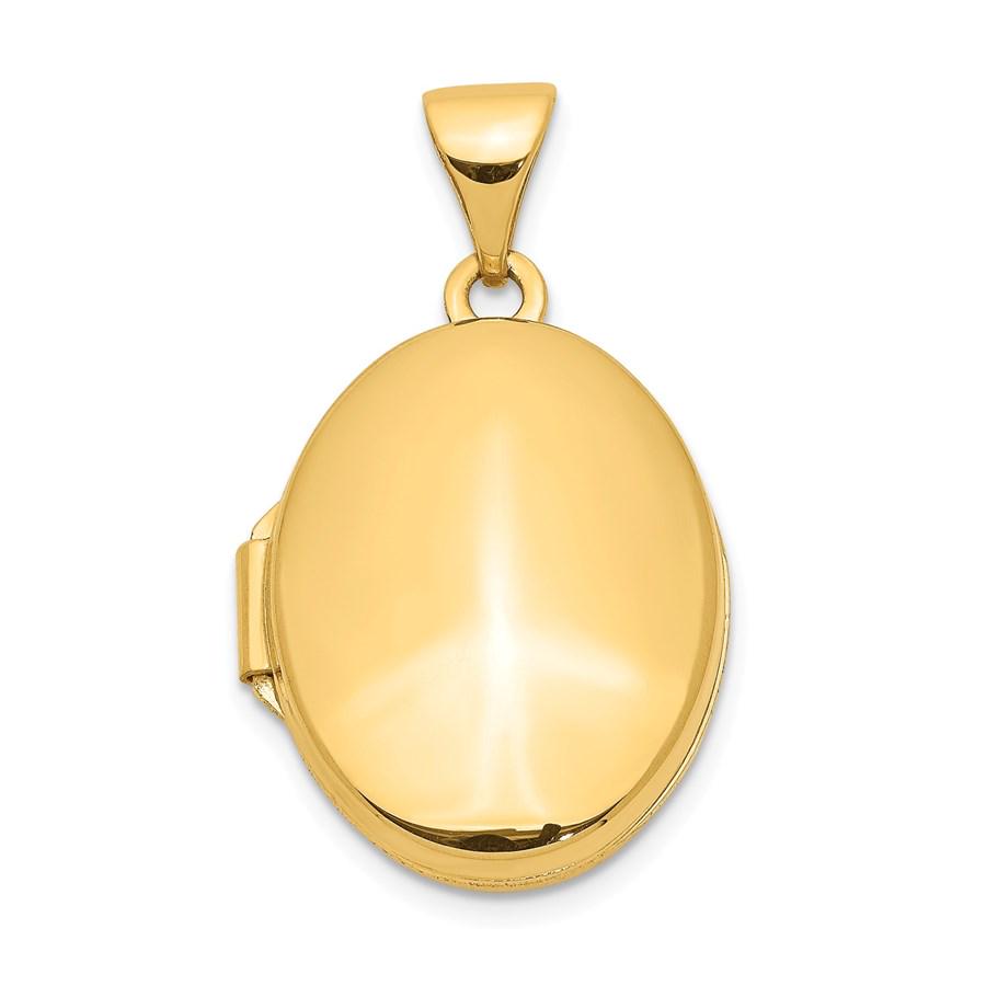 14k Yellow Gold Plain Polished Oval Locket - 22 mm - 22: 14k Yellow Gold Plain Polished Oval Locket - 22 mm - 22 mm Your winning item will match the quality of the product shown. Dates will be according to listing, may or may not vary.