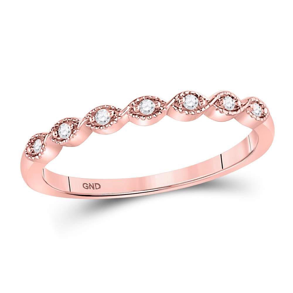 14kt Rose Gold Womens Round Diamond Stackable Band Ring: 14kt Rose Gold Womens Round Diamond Stackable Band Ring 1/20 Cttw Manufacturer's Ref. No.: 117094 Manufacturer's Suggested Retail Price: $ 710.00