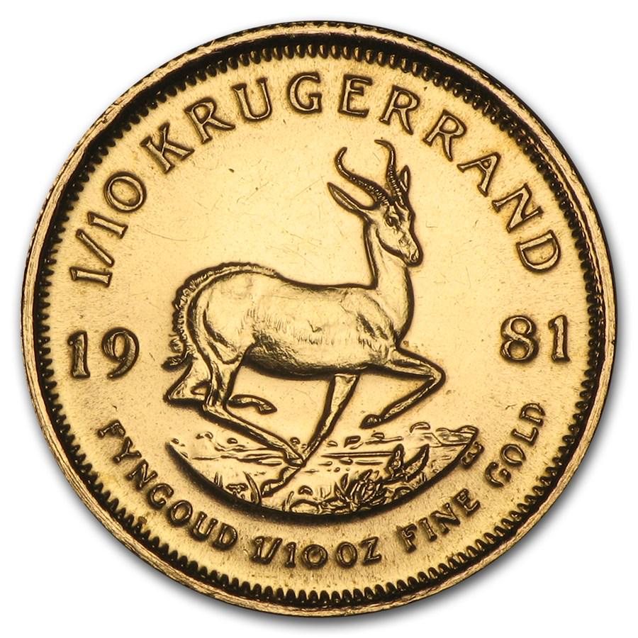 1981 South Africa 1/10 oz Gold Krugerrand: 1981 South Africa 1/10 oz Gold Krugerrand Your winning item will match the quality of the product shown. Dates will be according to listing, may or may not vary.