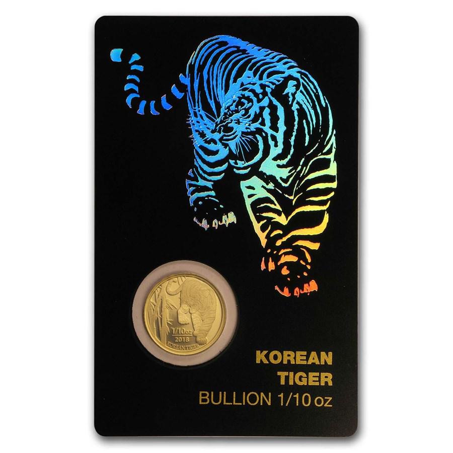 2018 South Korea 1/10 oz Gold Tiger BU (in Assay card): 2018 South Korea 1/10 oz Gold Tiger BU (in Assay card) Your winning item will match the quality of the product shown. Dates will be according to listing, may or may not vary.