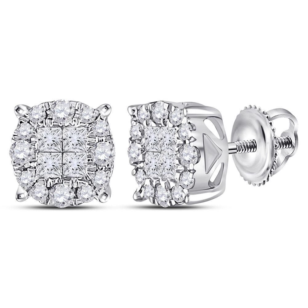14kt White Gold Womens Princess Diamond Fashion Cluster: 14kt White Gold Womens Princess Diamond Fashion Cluster Earrings 1/2 Cttw Manufacturer's Ref. No.: 47646 Manufacturer's Suggested Retail Price: $ 2270.00