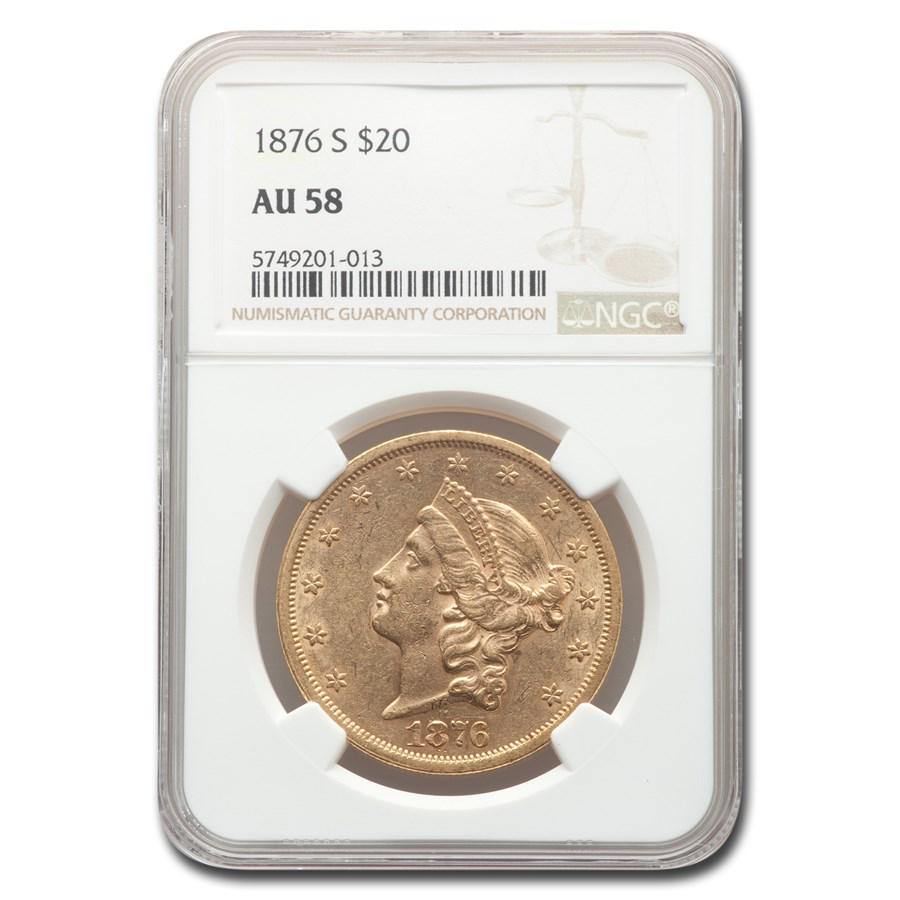 1876-S $20 Liberty Gold Double Eagle AU-58 NGC: 1876-S $20 Liberty Gold Double Eagle AU-58 NGC Your winning item will match the quality of the product shown. Dates will be according to listing, may or may not vary.