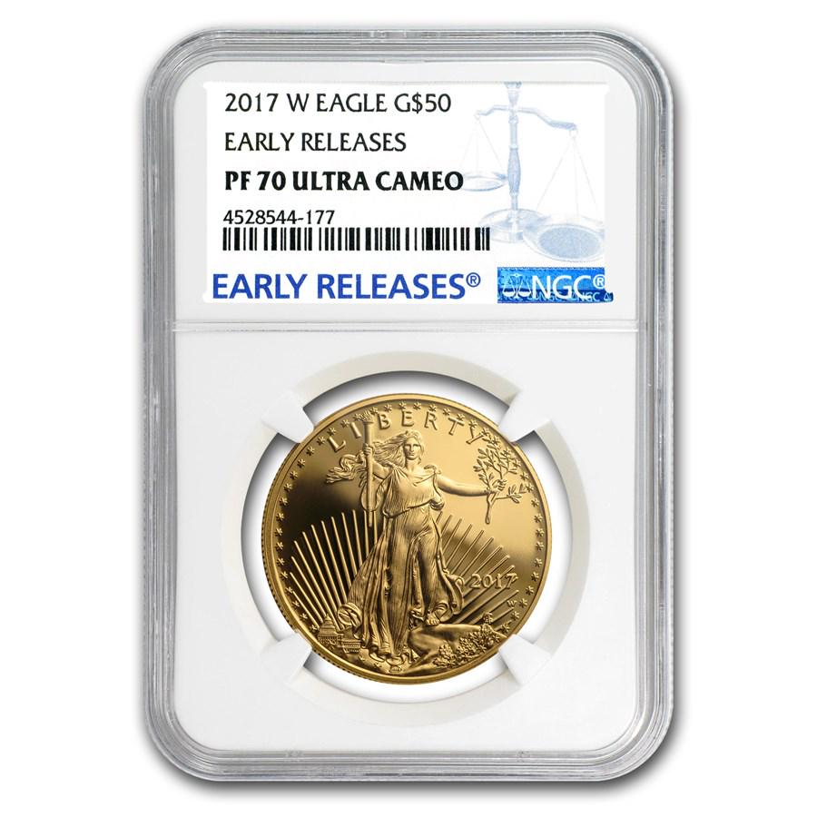2017-W 1 oz Proof Gold American Eagle PF-70 NGC (ER): 2017-W 1 oz Proof Gold American Eagle PF-70 NGC (ER) Your winning item will match the quality of the product shown. Dates will be according to listing, may or may not vary.