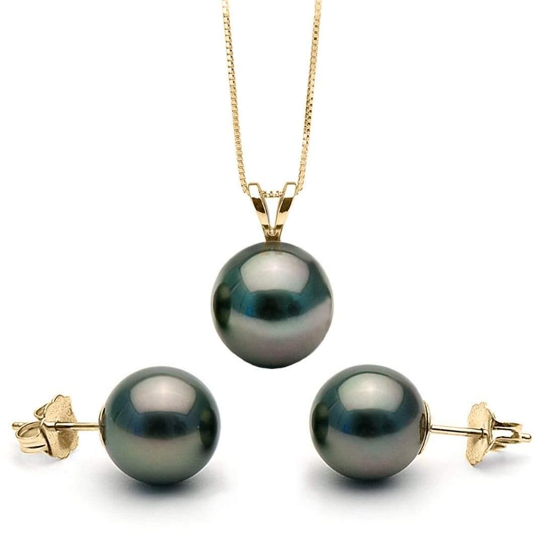 Black Tahitian Pearl Solitaire Pendant and Classic Stud: Black Tahitian Pearl Solitaire Pendant and Classic Stud Earring Set Chain NOT included 14K White Gold / 11.0-12.0mm