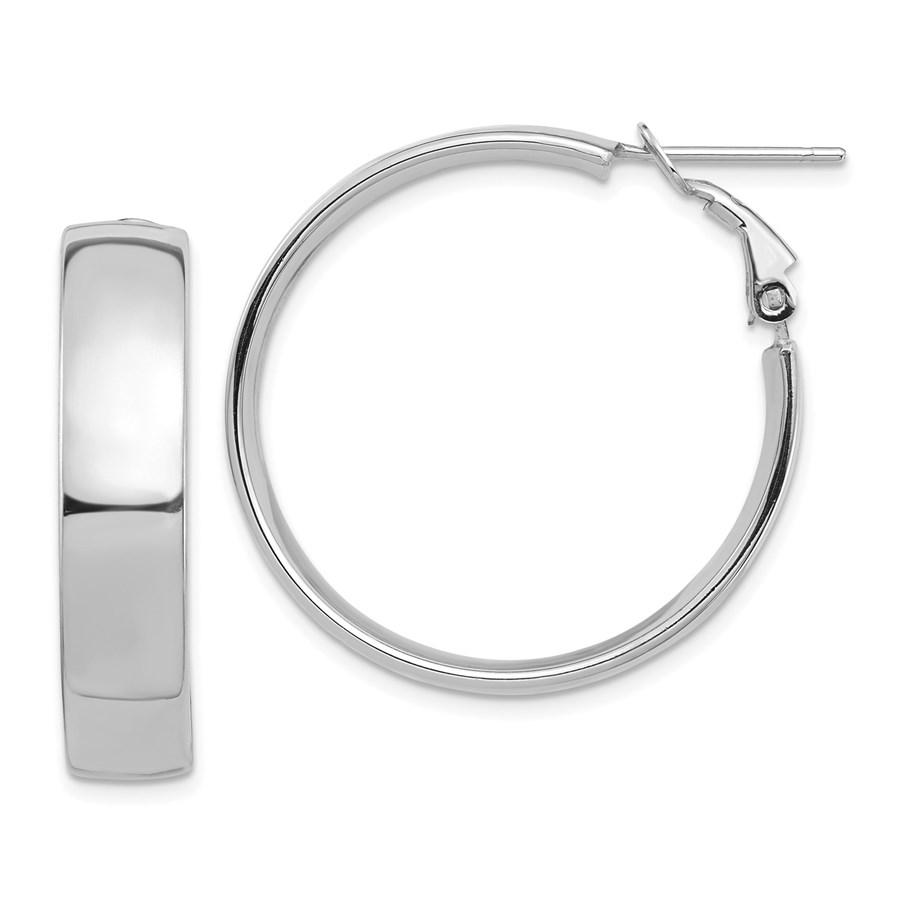 14k White Gold Omega Back Hoop Earrings - 7x29 mm: 14k White Gold Omega Back Hoop Earrings - 7x29 mm Your winning item will match the quality of the product shown. Dates will be according to listing, may or may not vary.