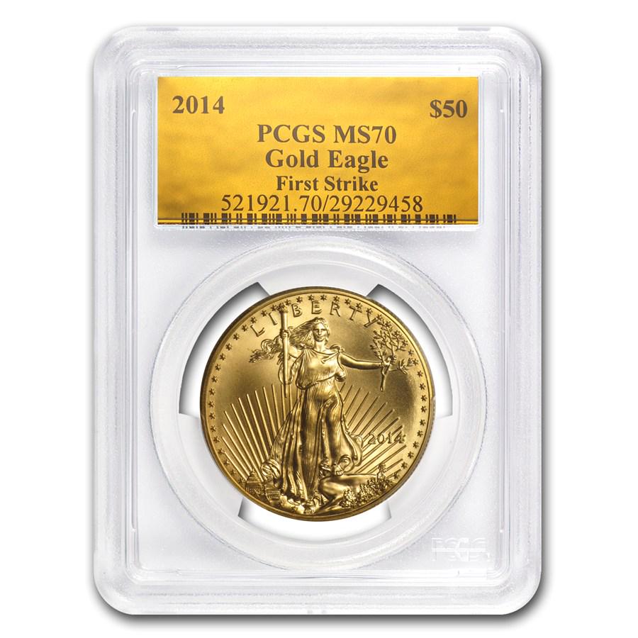 2014 1 oz Gold American Eagle MS-70 PCGS (FS, Gold: 2014 1 oz Gold American Eagle MS-70 PCGS (FS, Gold Foil) Your winning item will match the quality of the product shown. Dates will be according to listing, may or may not vary.