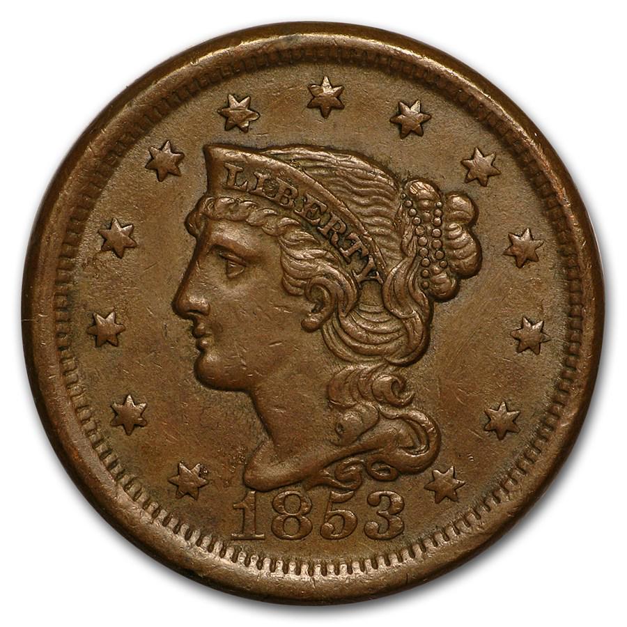1853 Large Cent AU: 1853 Large Cent AU Your winning item will match the quality of the product shown. Dates will be according to listing, may or may not vary.