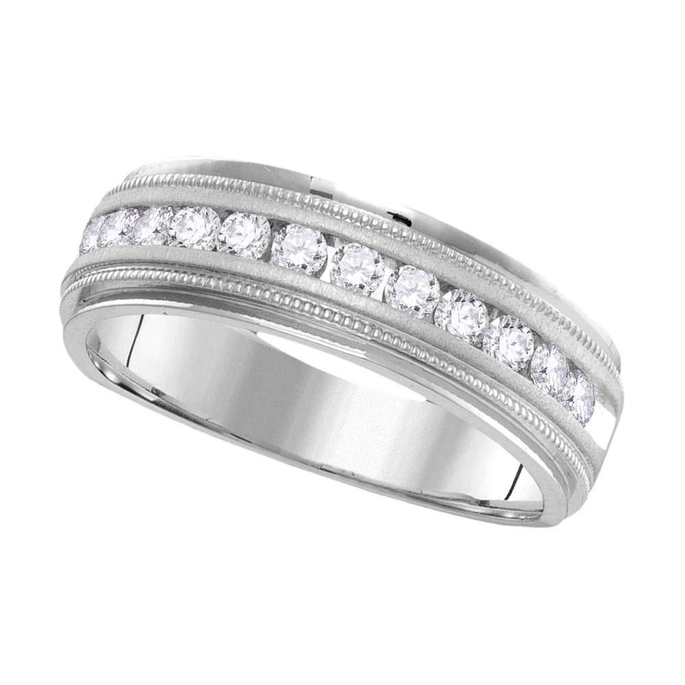 Mens Diamond Wedding Single Row Band Ring 1 Cttw 14kt: 14kt White Gold Mens Round Diamond Wedding Single Row Band Ring 1 Cttw SKU: GD95692