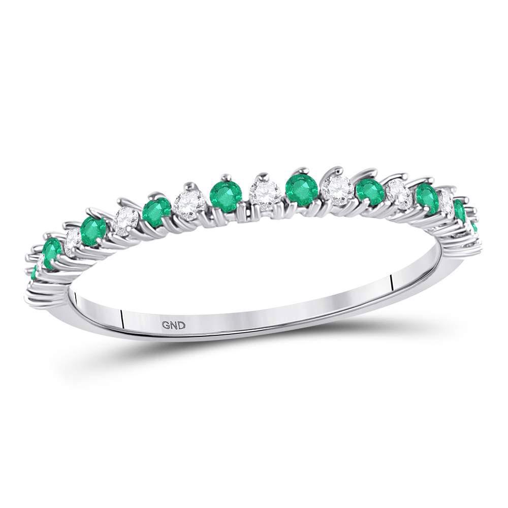 Emerald Diamond Stackable Band Ring 1/5 Cttw 10kt White: 10kt White Gold Womens Round Emerald Diamond Stackable Band Ring 1/5 Cttw SKU: GD127979