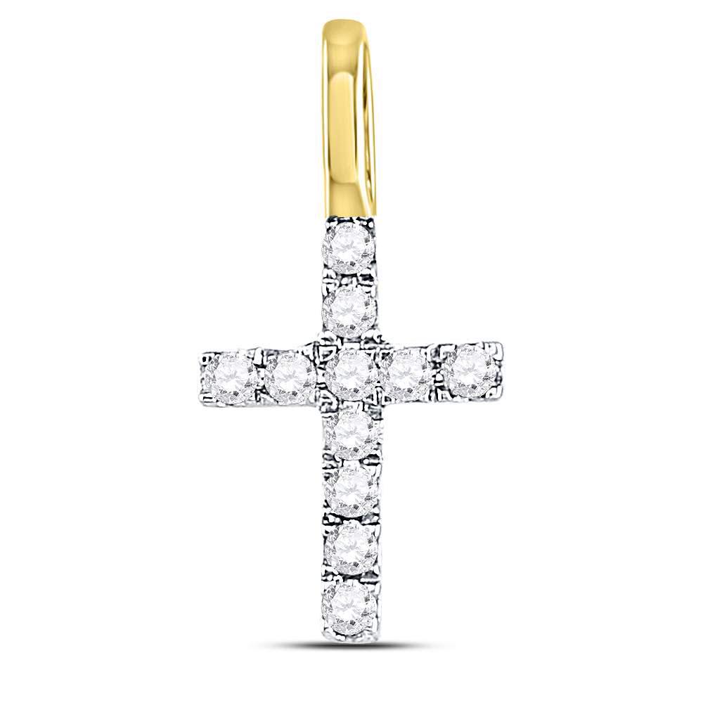 Diamond Dainty Cross Pendant 1/10 Cttw 14kt Yellow Gold: 14kt Yellow Gold Womens Round Diamond Dainty Cross Pendant 1/10 Cttw SKU: GD120066