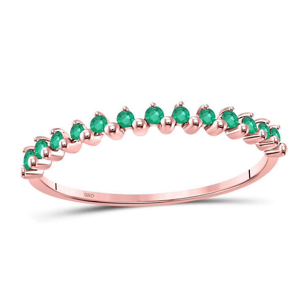 Emerald Stackable Band Ring 1/8 Cttw 10kt Rose Gold: 10kt Rose Gold Womens Round Emerald Stackable Band Ring 1/8 Cttw SKU: GD127773
